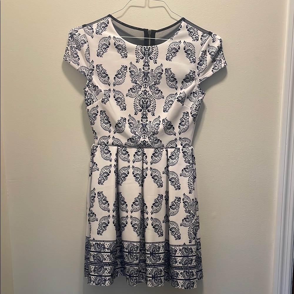 Feminine and Fun Navy and White Patterned Party Dress